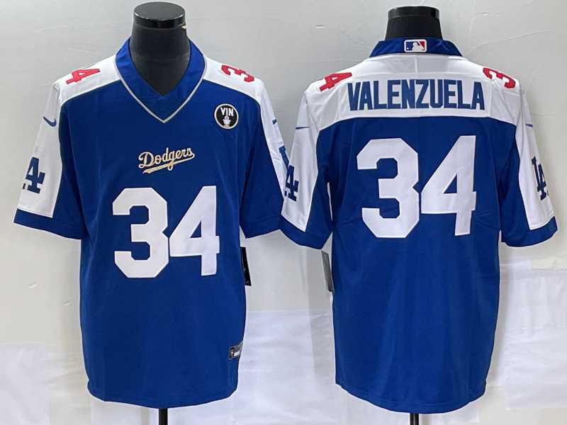 Men%27s Los Angeles Dodgers #34 Toro Valenzuela Blue Vin Scully Patch Stitched Jersey->los angeles dodgers->MLB Jersey